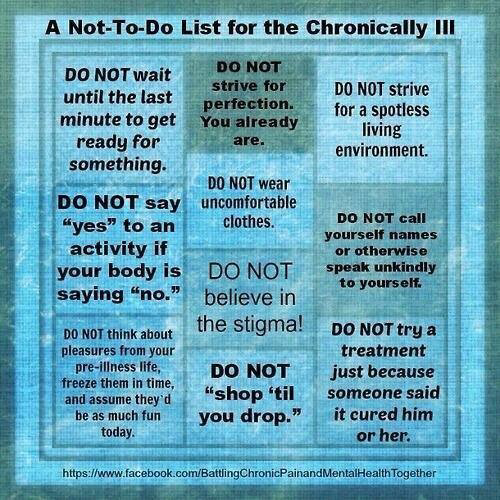 Meme with things not to do for the chronically ill 